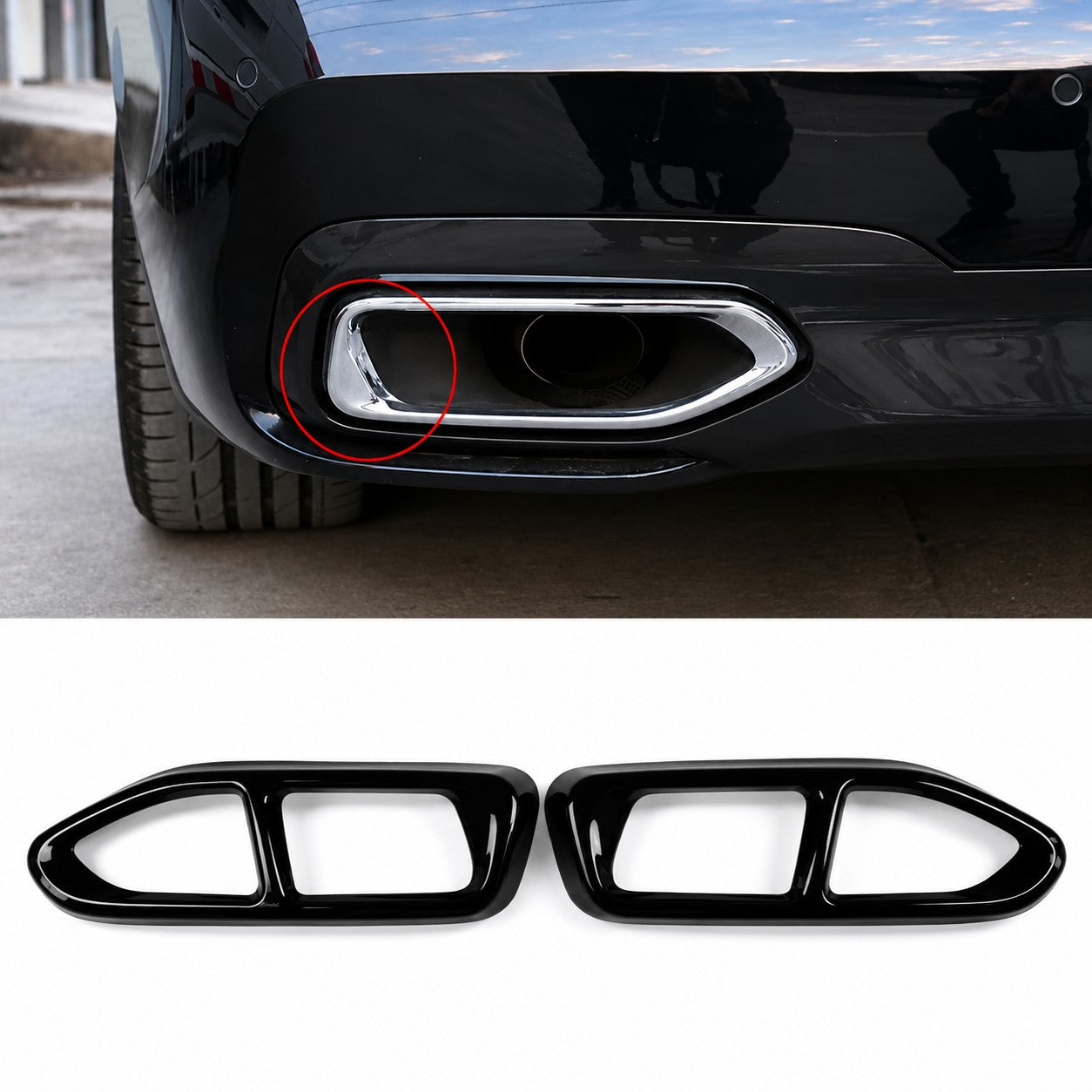 Auspuffblenden für BMW M-Modell 7er G11 G12 (2016-2018) Rahmen Abdeckung Schwarz Glanz