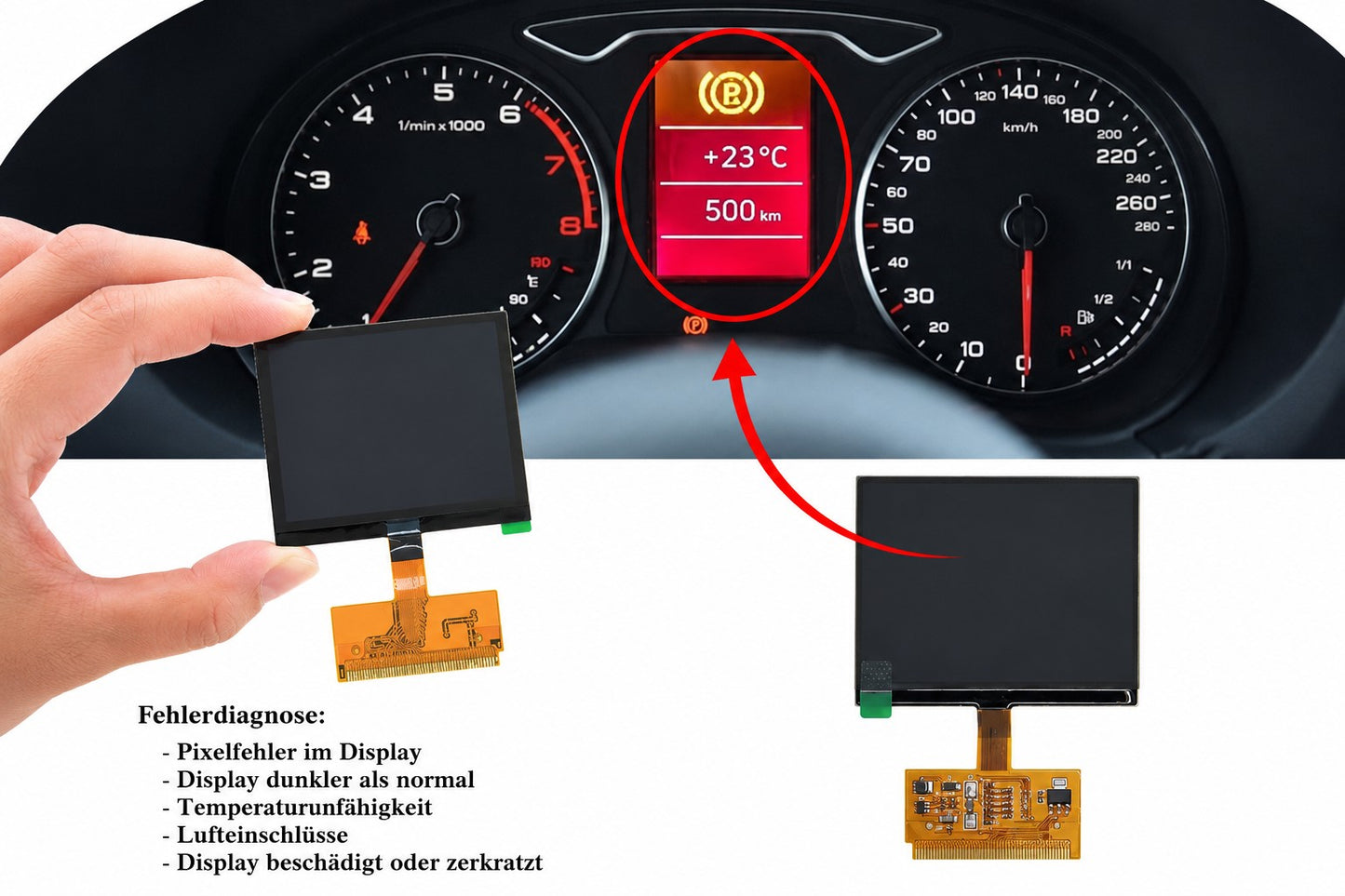 FIS MFA LCD VDO Display für AUDI A3 S3 A4 A6 TT Kombiinstrument Tacho Dashboard Pixelreparatur